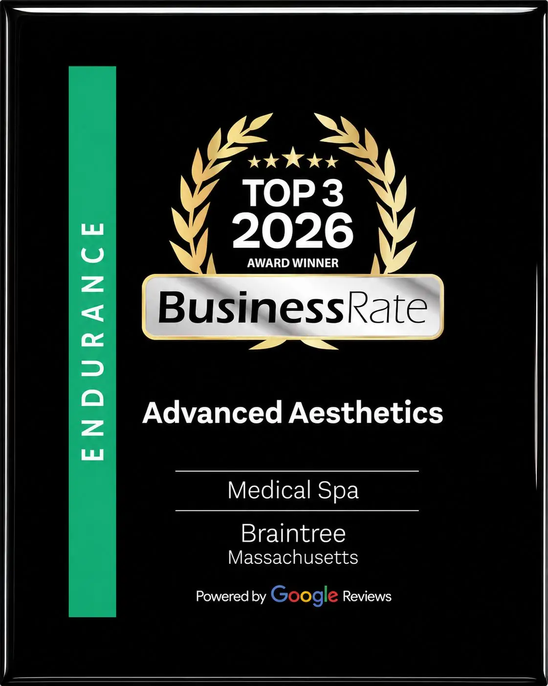 Placa de premiação da Advanced Aesthetics.